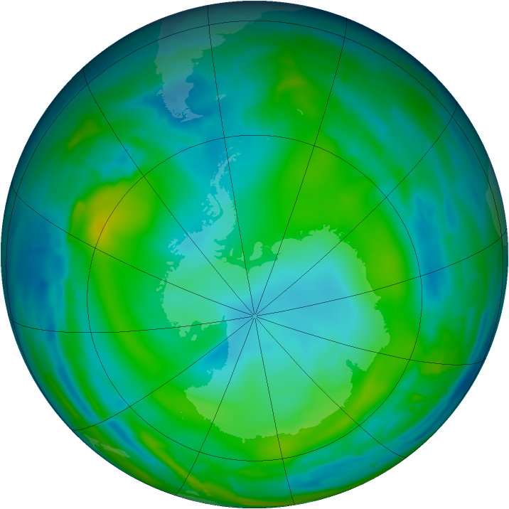 Antarctic ozone map for 31 May 2010